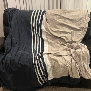 Navy and Beige Striped reversible queen comforter cover